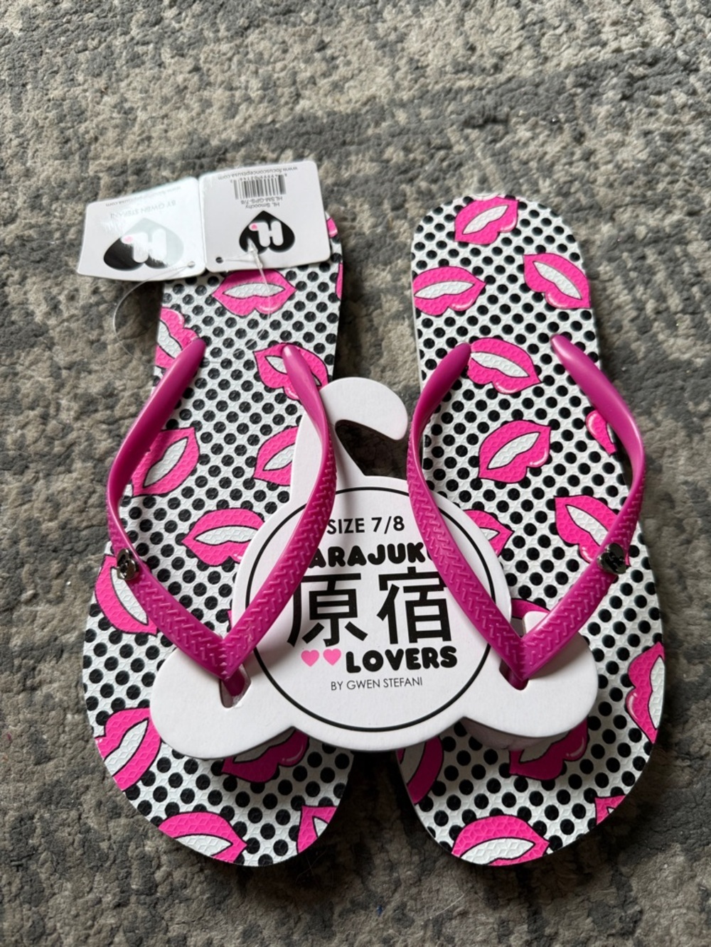 Harajuku Lovers Pink & Black Lip Print Flip Flops